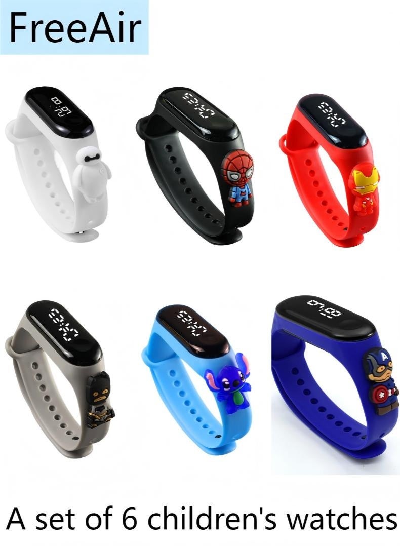 Free Air 6 Pcs Children's Cute Cartoon Waterproof Silicone Touch Watch - Image 1